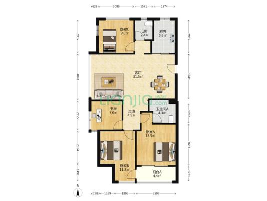 招商武林郡 4室1厅2卫 114平方