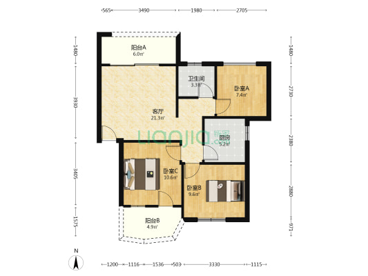 沙田花园 3室1厅1卫 78平方