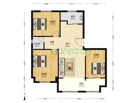 汇兴福邸 3室1厅1卫 120平方