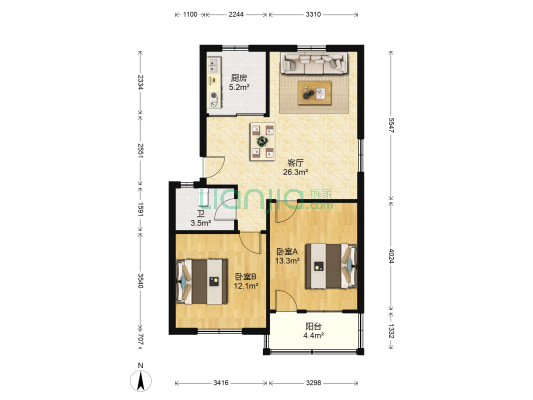 王家弄教师楼 2室1厅1卫 76平方