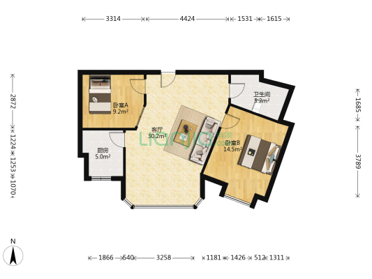 東湖苑 2室1厅1卫 86平方
