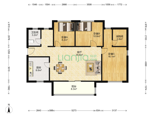 万科梅溪郡 3室1厅1卫 121平方