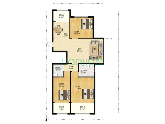 嘉华佳园 3室2厅2卫 128平方