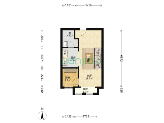征鸿城市时光 1室1厅1卫 51平方