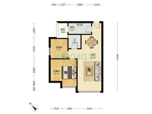 雍湖社区 2室1厅1卫 50平方