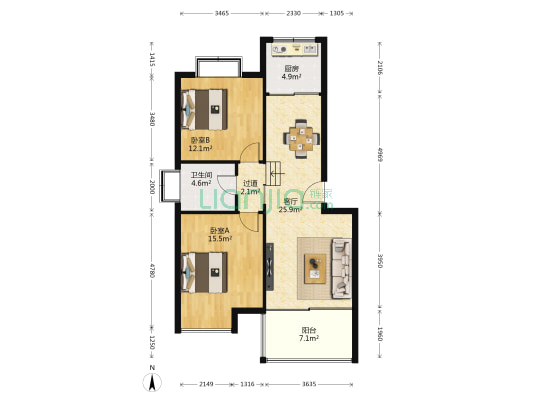 万泰尚都 2室1厅1卫 87平方
