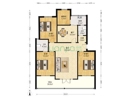 益民街 3室2厅2卫 103平方