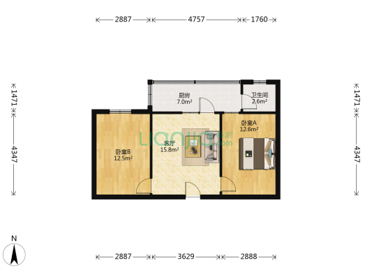 万发里 2室1厅1卫 55平方