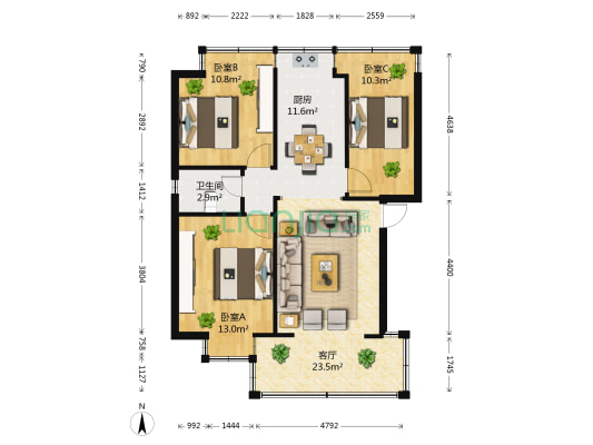 棕树营小区晴沙里 3室1厅1卫 68平方