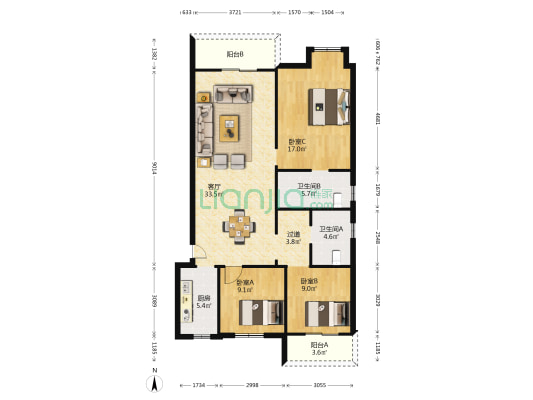 电建地产洺悦御府 3室1厅2卫 130平方