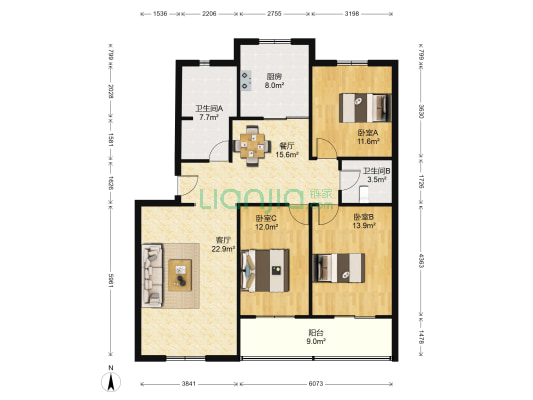 农林苑 3室2厅2卫 121平方