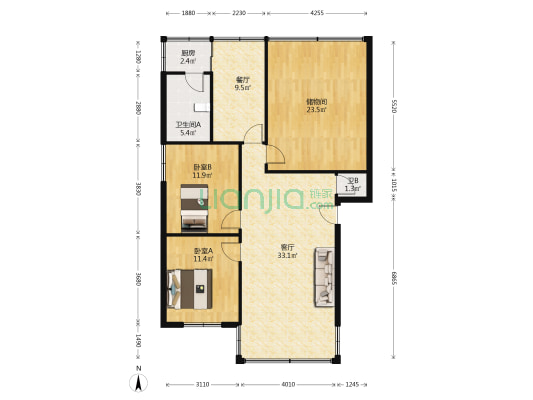 鸿雁巷21号 2室2厅2卫 101平方