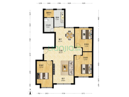小张社区 3室2厅1卫 126平方