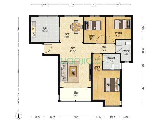 恒大御馨园 3室2厅2卫 127平方