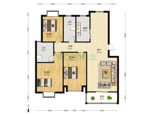 神火佳苑 3室1厅2卫 131平方