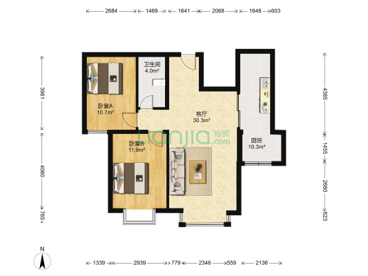 中加锦园 2室1厅1卫 88平方
