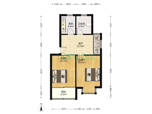 金山浜花园B区 2室1厅1卫 62平方