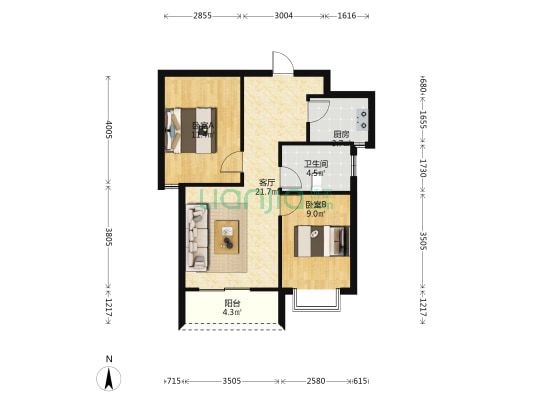 清华府东苑 2室1厅1卫 68平方