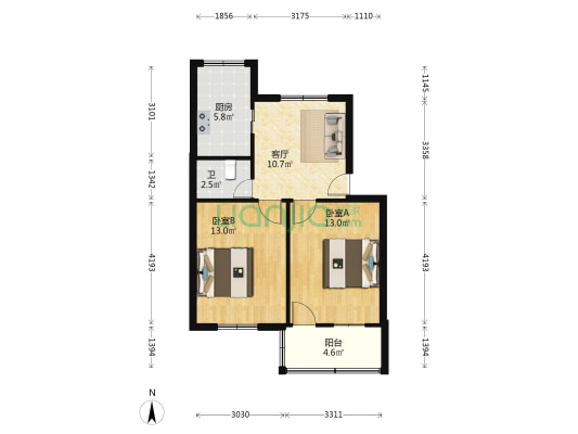 文广局宿舍 2室1厅1卫 59平方