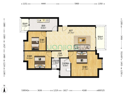 新成豪庭 3室1厅2卫 130平方