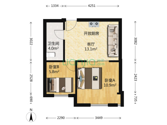 中冶蓝城 2室1厅1卫 51平方