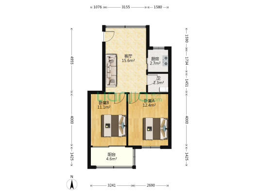 萧绍路1591号 2室1厅1卫 60平方