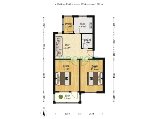 碾上百货公司家属院 2室1厅1卫 68平方