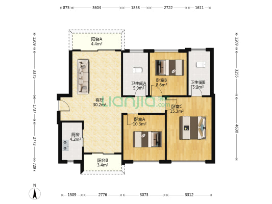 龙光玖誉府 3室1厅2卫 104平方
