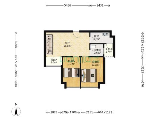 泰康轩 2室1厅1卫 61平方