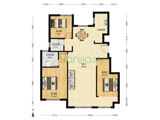 君柏樾府 3室1厅2卫 106平方