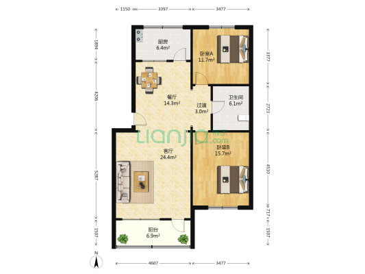 环山路125号 2室2厅1卫 107平方