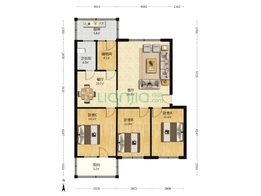 和平街工行小区 3室2厅1卫 109平方