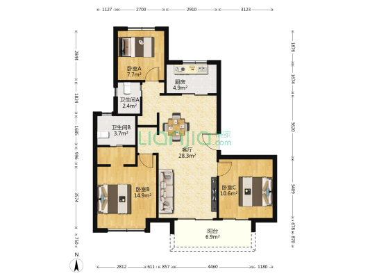 珑悦 3室1厅2卫 107平方