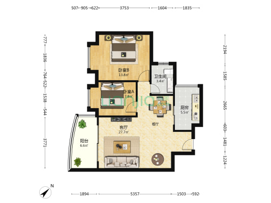 金河湾 2室1厅1卫 77平方