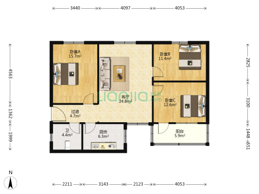 新宋路北街 3室1厅1卫 120平方