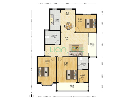 华夏金桂苑(公寓) 3室2厅2卫 138平方