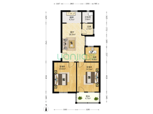 北门大街47号 3室1厅1卫 80平方