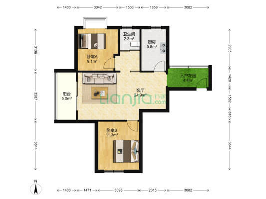 天润城第十二街区 2室1厅1卫 80平方