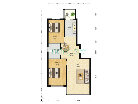 群力家园F区 2室2厅1卫 110平方