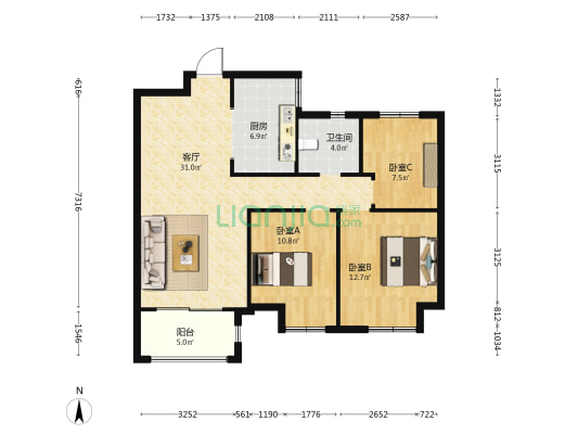 湖西雅居东苑 3室1厅1卫 105平方