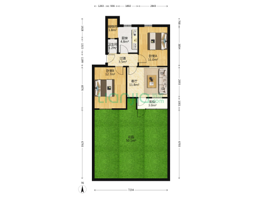 柳泉路220号 2室1厅1卫 65平方