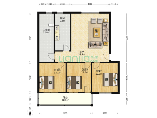 机械厂家属院 3室1厅1卫 120平方