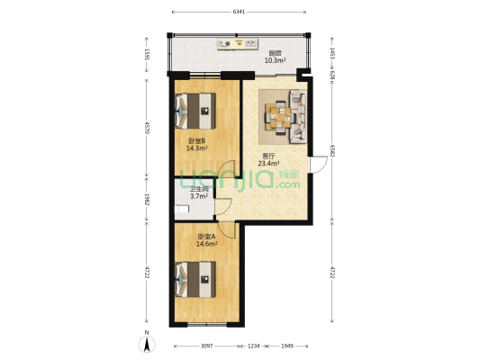 开关厂宿舍 2室1厅1卫 80平方
