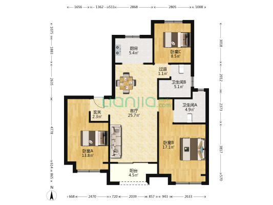 霞客岛生态城 3室1厅2卫 118平方