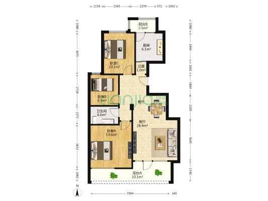 瑞海家园 3室1厅1卫 106平方