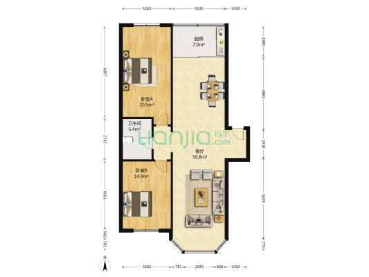 江滨公寓 2室1厅1卫 116平方