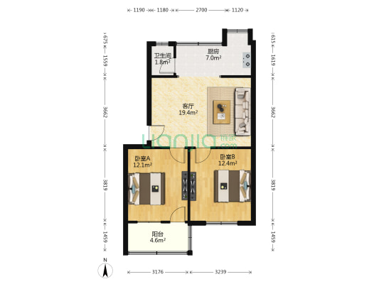 井冈山大道第五机床厂宿舍 2室1厅1卫 67平方