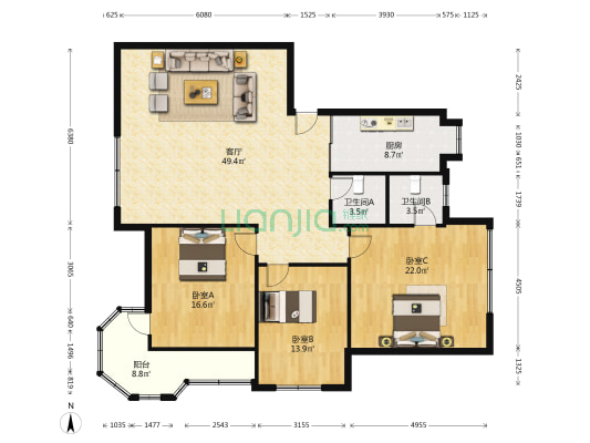 带湖路82号 3室1厅2卫 144平方