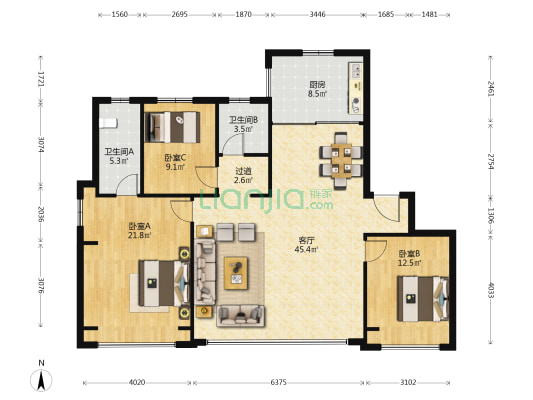 中海·峰境梅江 3室1厅2卫 143平方
