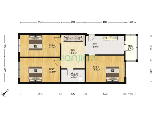 河广街 3室1厅1卫 117平方